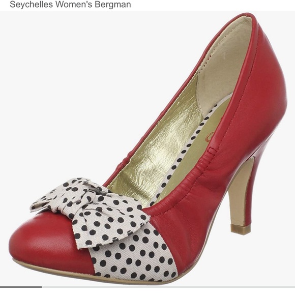 Seychelles Bergman red leather high heels with blk/white polka dot bows, sz 8.5 - Picture 11 of 11